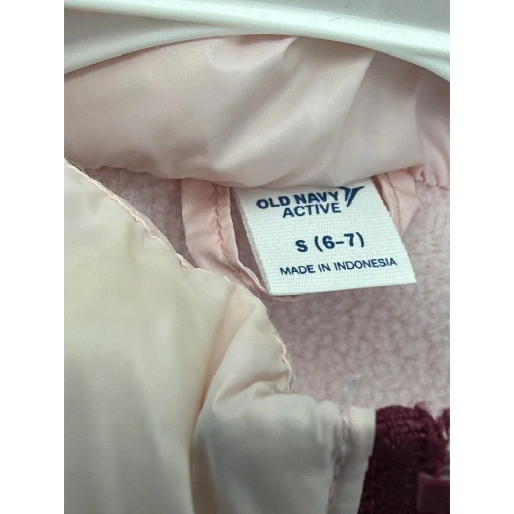 Old Navy Puffer Jacket Girls S 6-7 Pink Maroon Colorblock Gorpcore GUC*